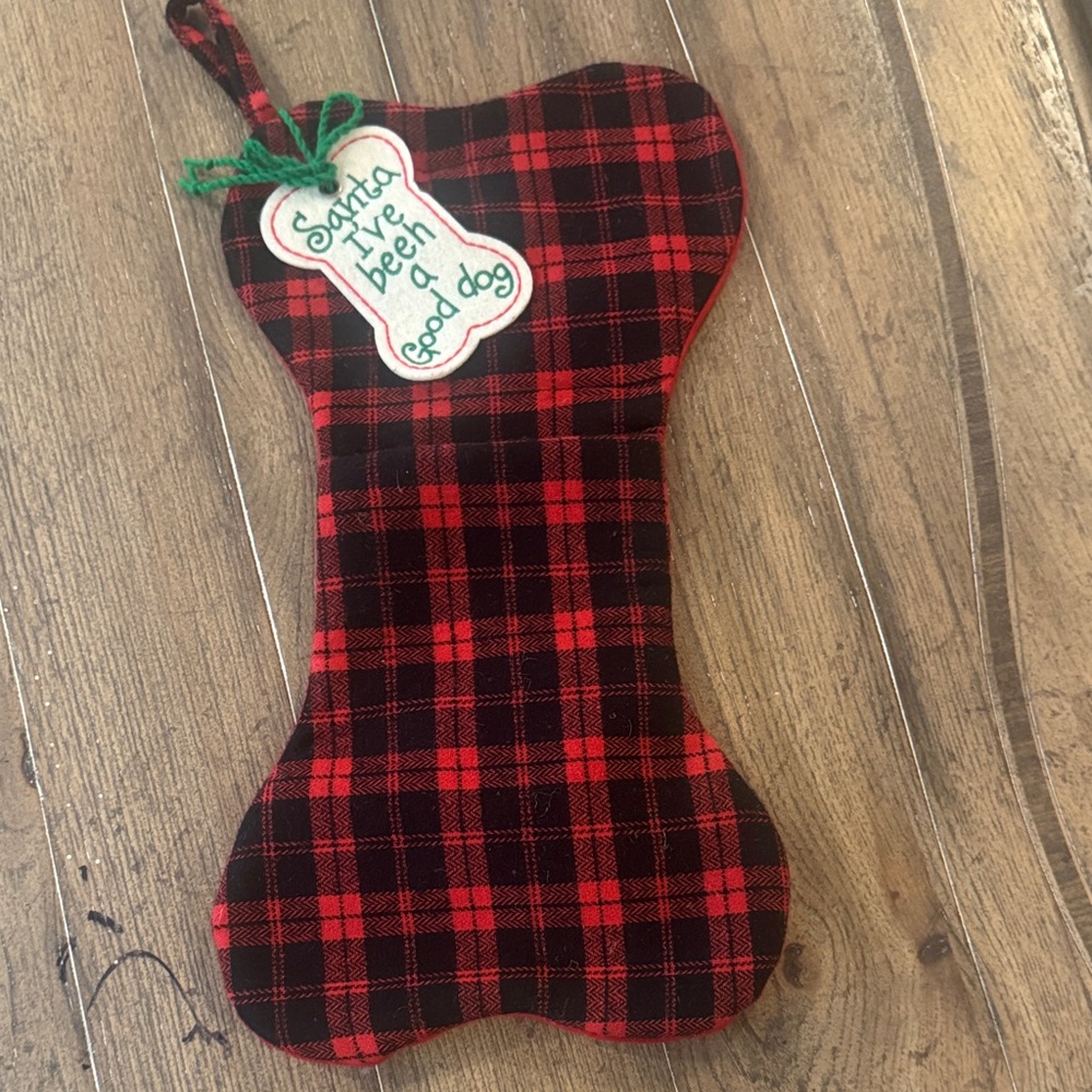 Plaid Dog Bone Stocking  - Red and Black